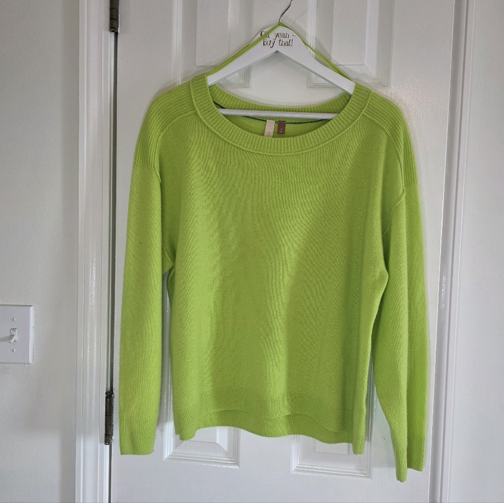 NEW Anthropologie Pilcro 100% Cashmere Sweater Size Medium Neon Lime Green